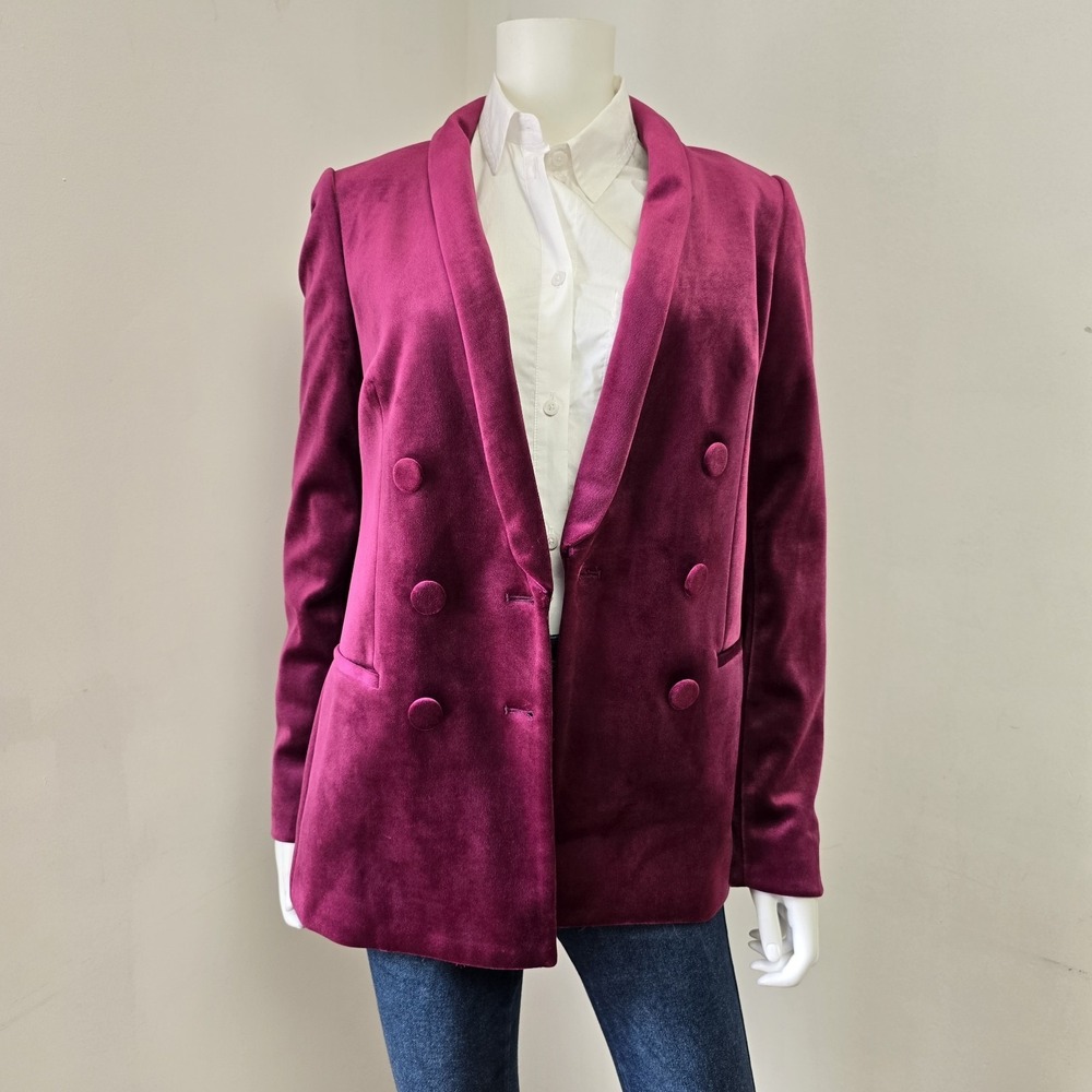 Express Velvet Double-Breasted Blazer in Rich Berry